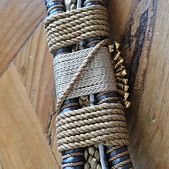 Gorgeous unique braided cord tan and gold tapestry brooch tie waist belt OS - Picture 6 of 8